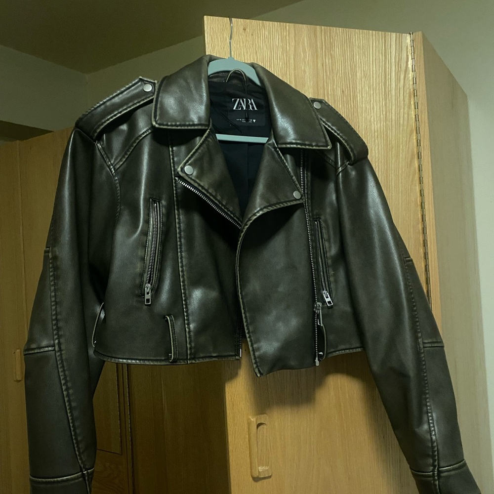 Zara Women's Dark Leather Biker Jacket